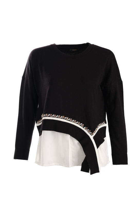 Vedi Oversize Two-Layer Long-Sleeve Women's Sweater with Stone Embellishments