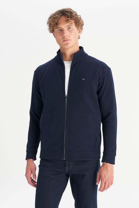 Wrangler Erkek Relaxed Fit Dik Yaka Fermuarlı Selanik Örgü Sweatshirt