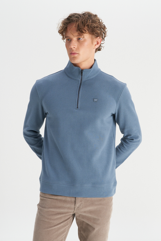 Wrangler Erkek Regular Fit Dik Yaka Fermuarlı Selanik Örgü Sweatshirt