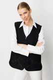 Women's V-Neck Wool Vest with Leaf and Flower Pattern on the Front