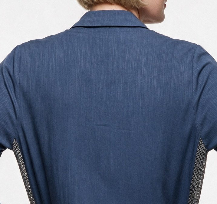 Alzeta Kadın Büyük Beden Gömlek Yaka İşlemeli File Dokulu Tunik Jean Takım