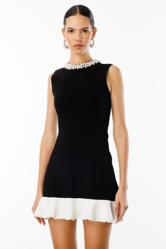 Two-Color Embroidered Detail Knitted Dress Nefeli