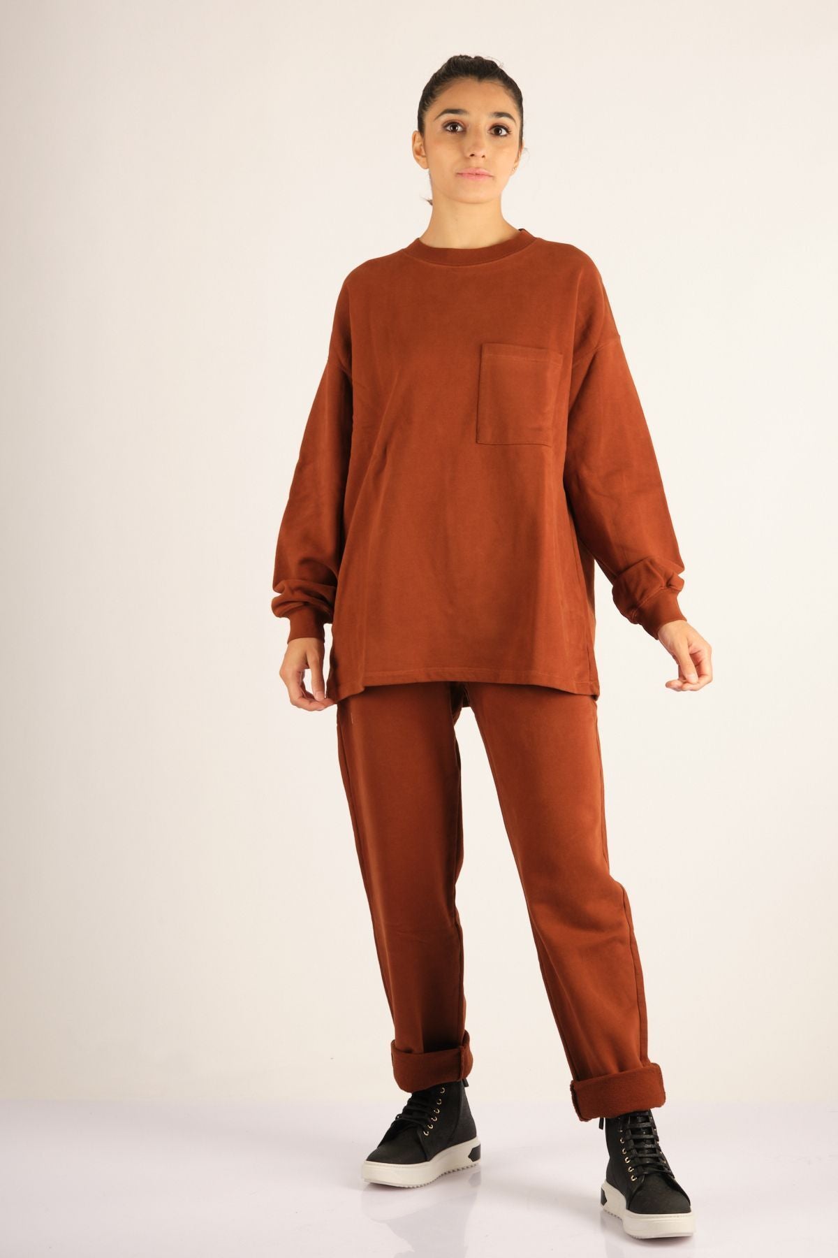 A.Vintage Oversize Uzun Kol Kadın Sweatshirt - Minimalist Günlük Stil Main image