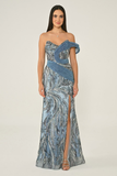 Alfa Beta One Off-Shoulder Side Slit Sequin Long Evening Dress