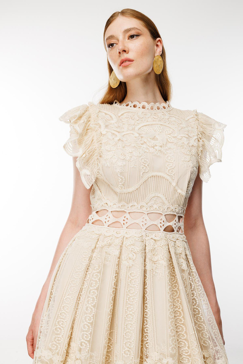 Nefeli Midi Dantel Elbise - Vintage Bohemian Stil - Fırfırlı Detaylar Secondary image