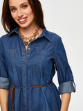 Belted Shirt Collar Denim Dress by Faik Sönmez