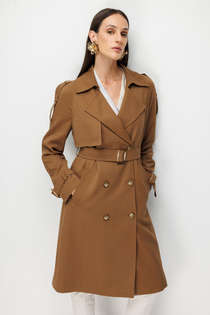 Beli Kuşaklı Omzu Apoletli Trençkot Ekol