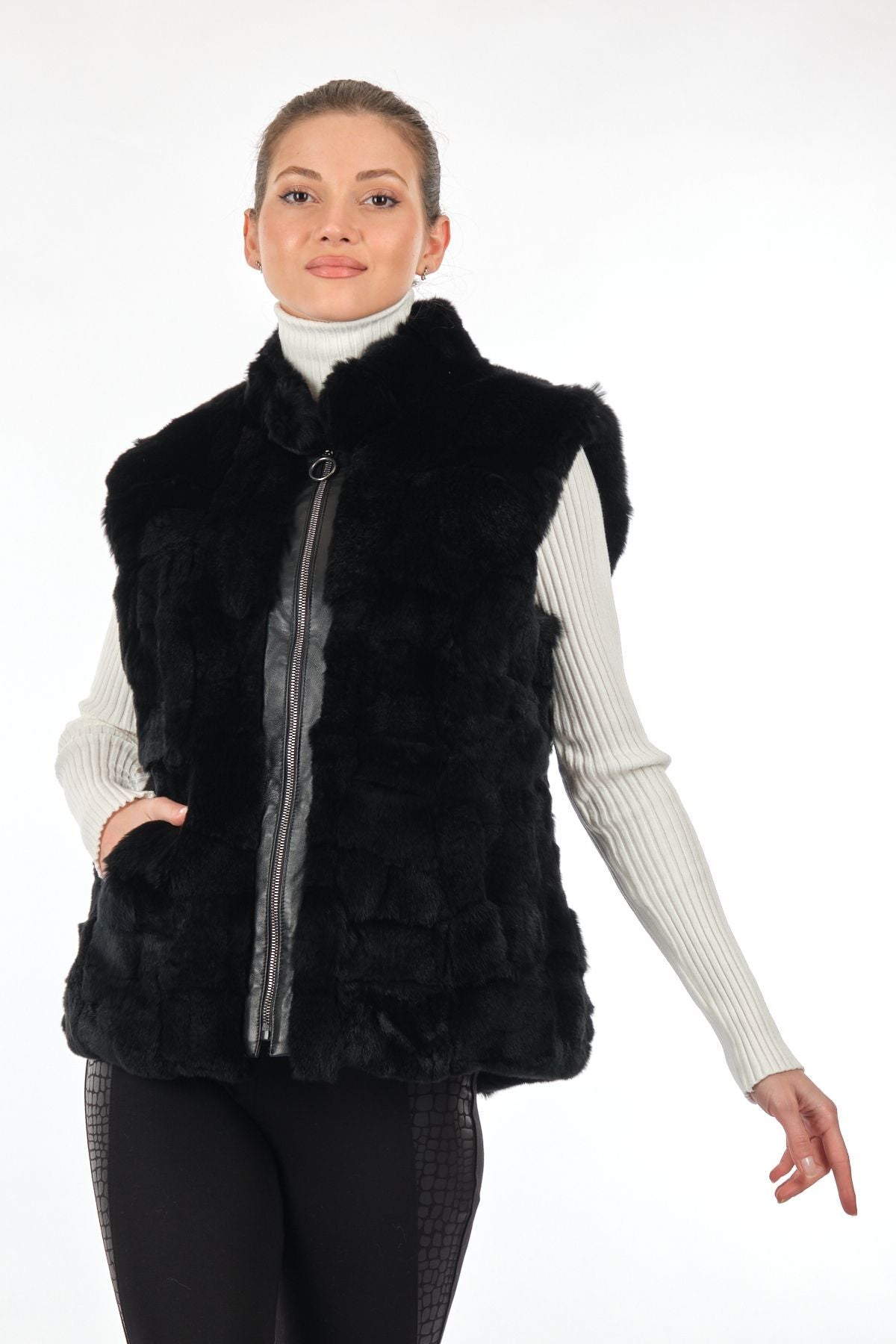 BEROSH Oversize Suni Kürk Kadın Kaban Yelek - Kışlık Main image