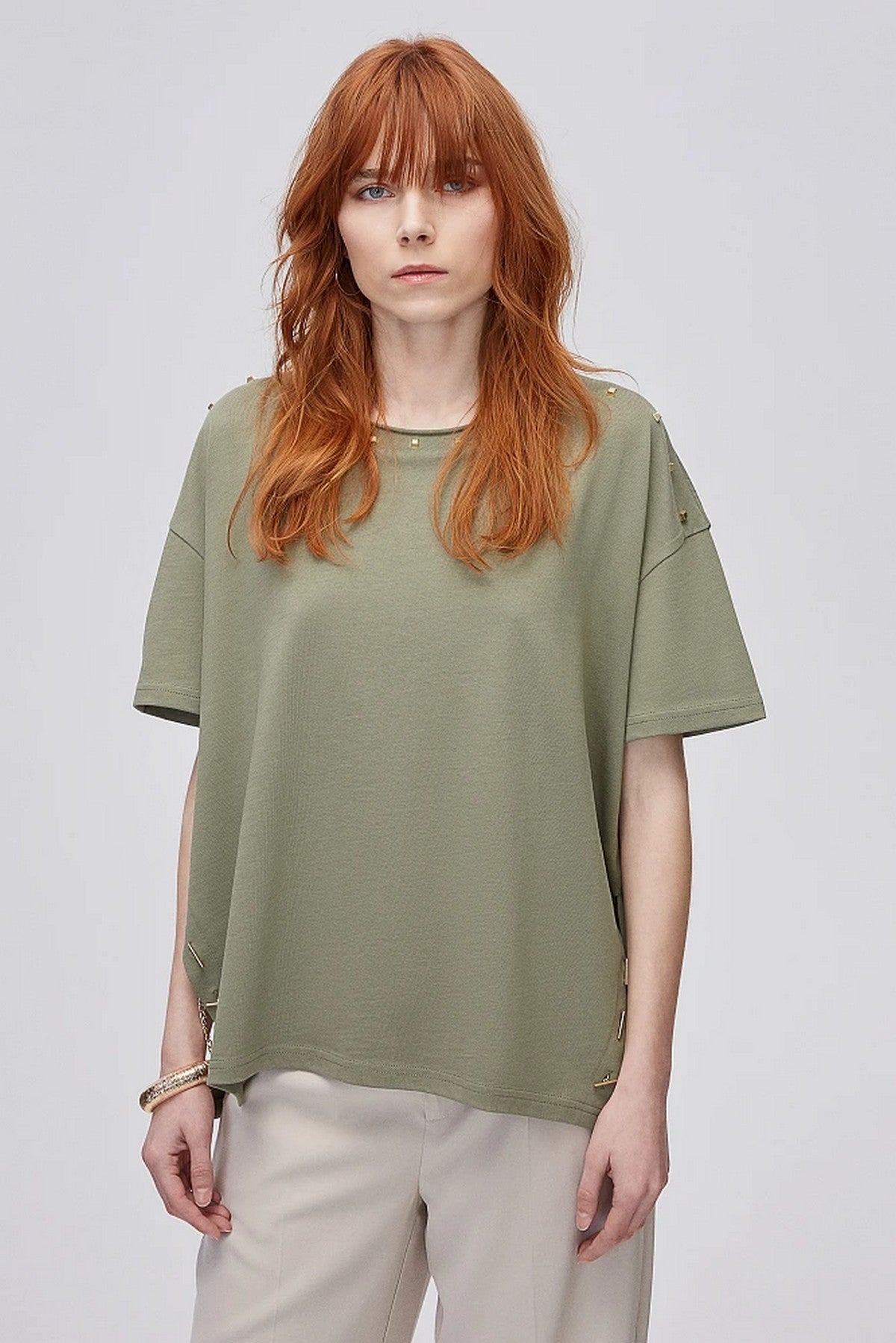 Bsb Oversize Minimalist Kadın Bluz - Kısa Kol Günlük