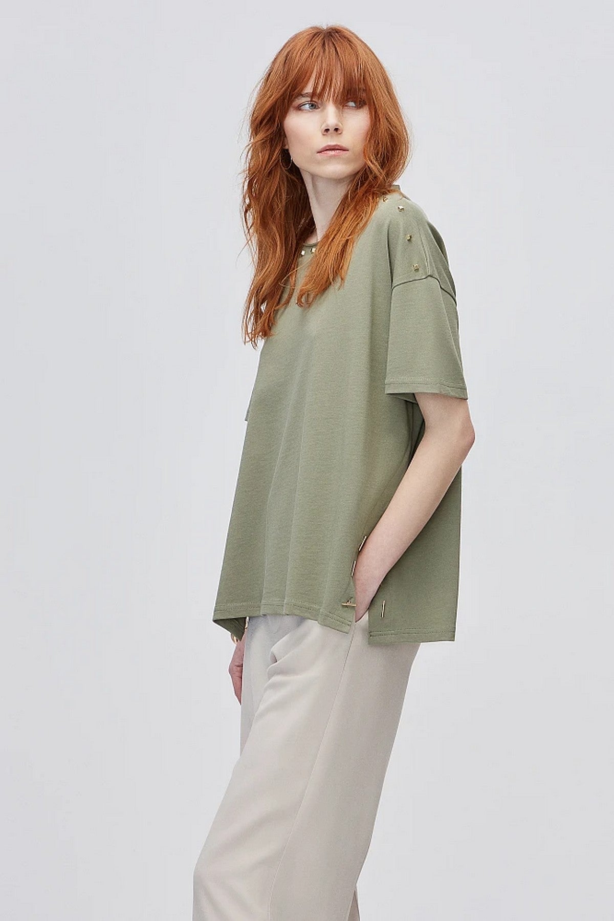 Bsb Oversize Minimalist Kadın Bluz - Kısa Kol Günlük Secondary image
