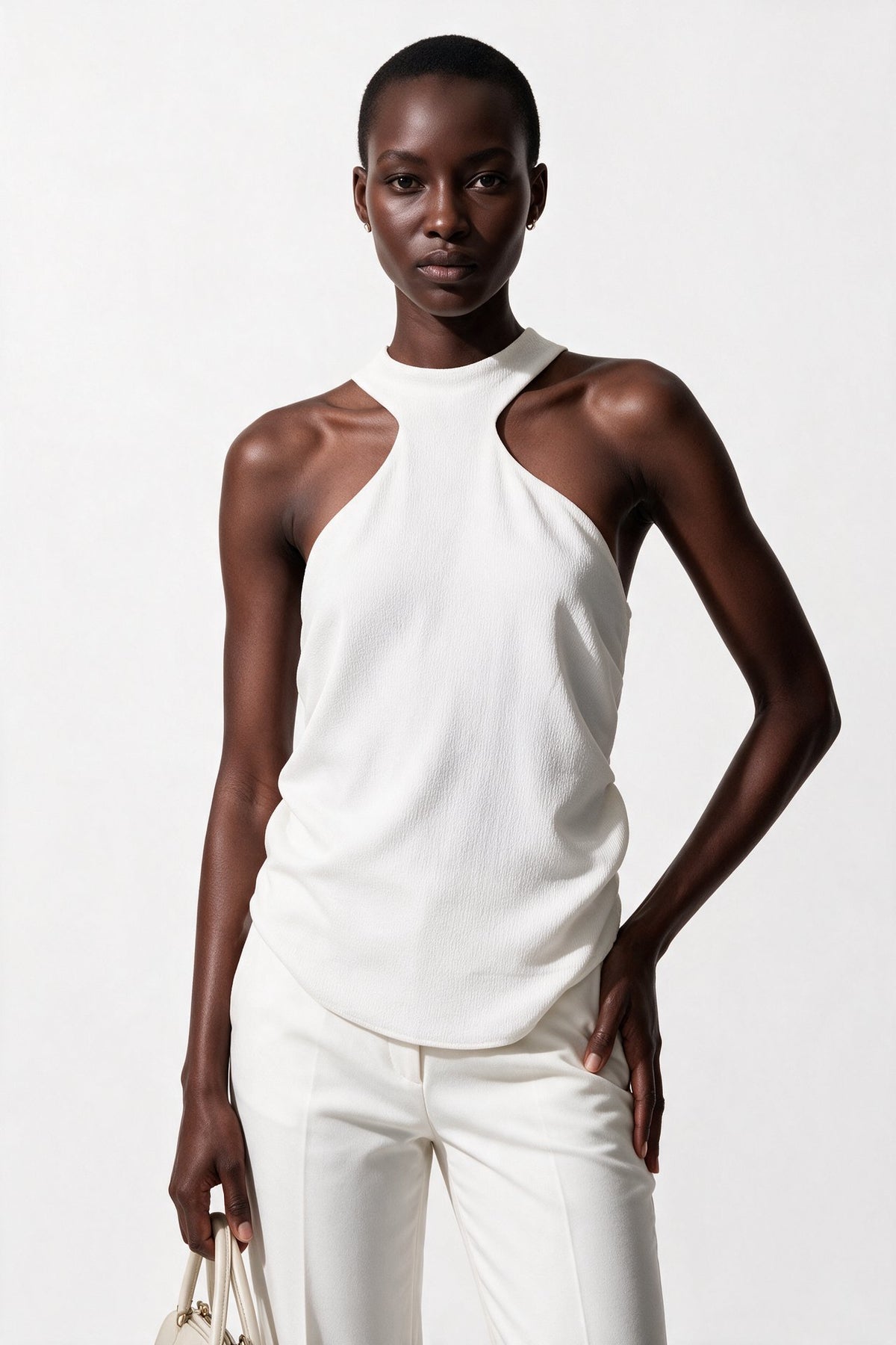 Bsb Kadın Halter Yaka Cut-Out Detaylı Dokulu Kumaş Bluz Main image