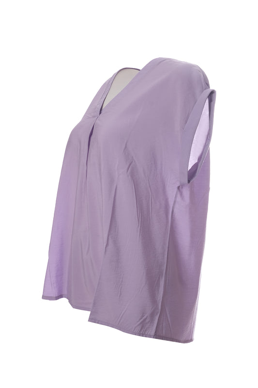 Canel Minimalist V Yaka Kısa Kol Oversize Kadın Bluz