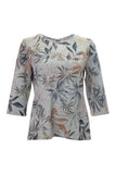 Canel Minimalist 3/4 Sleeve Triangle Neck Women's Blouse - Floral Pattern