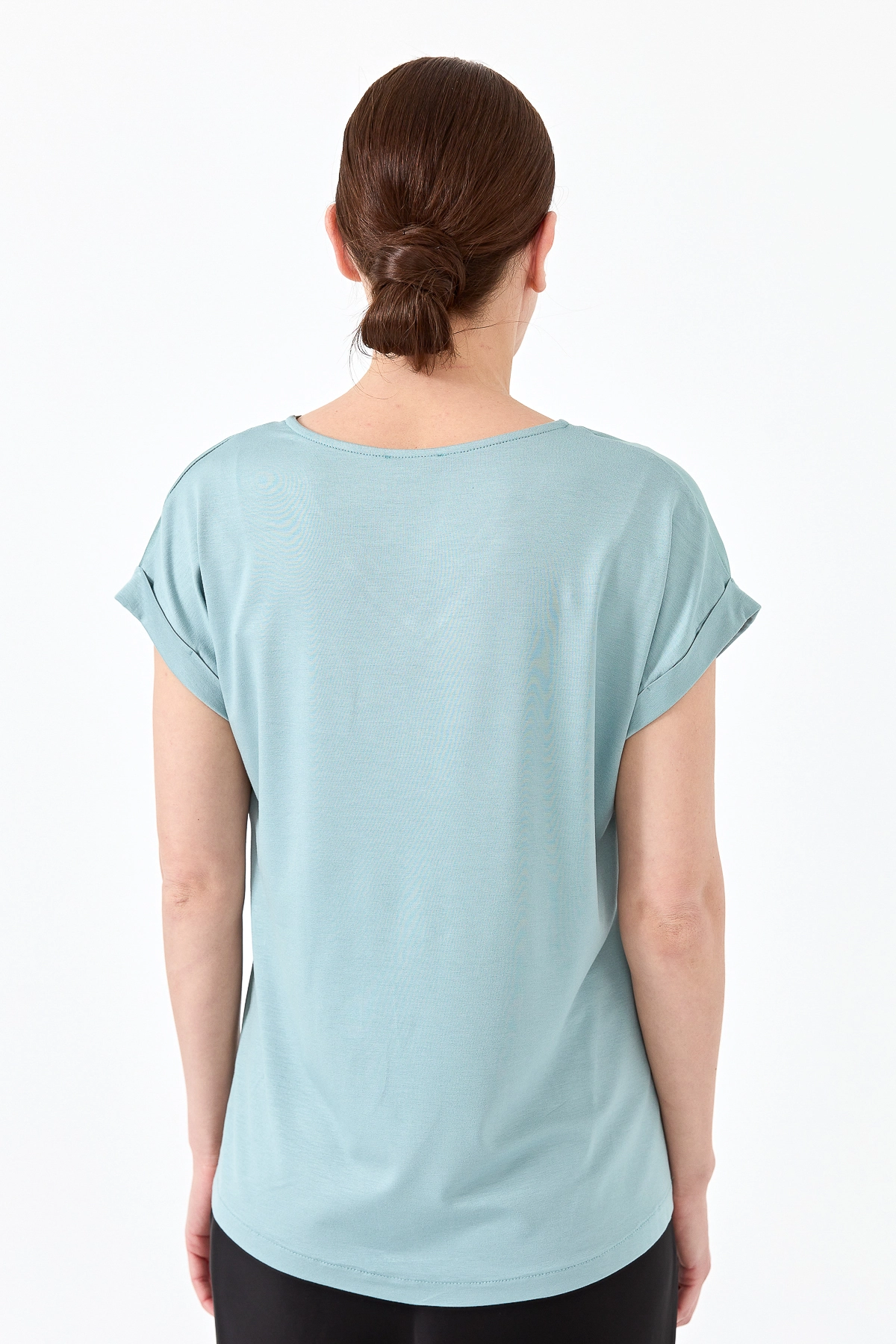 Desen Minimalist V Yaka Kısa Kol Oversize Kadın Bluz - Günlük Şıklık Secondary image