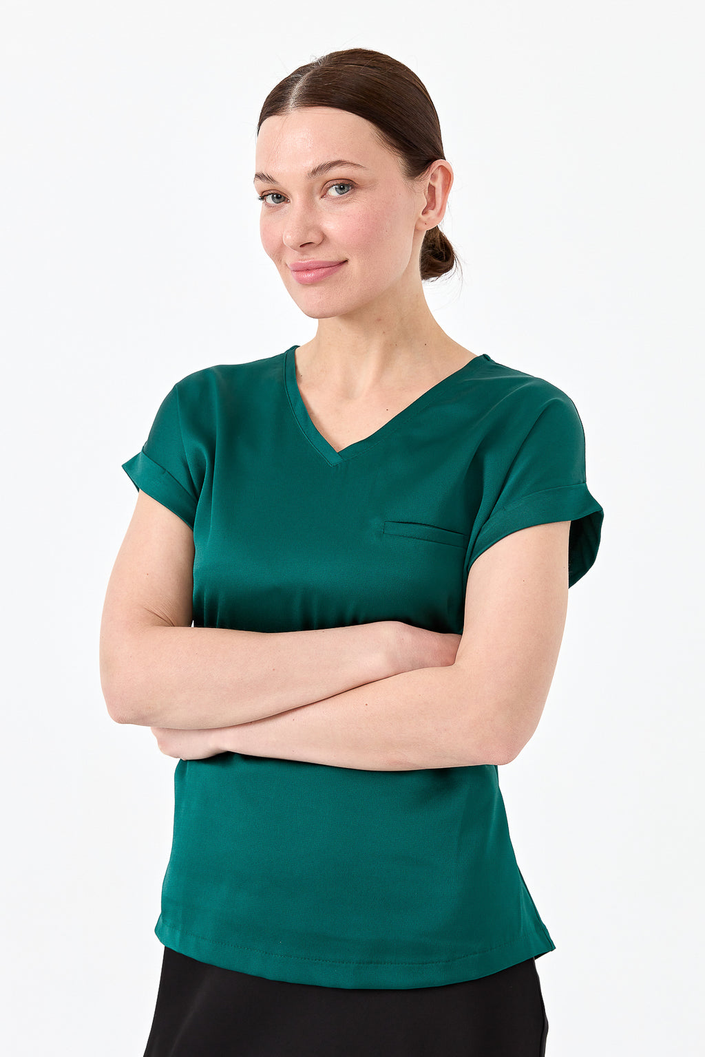 Desen Minimalist V Yaka Kısa Kol Oversize Kadın Bluz - Günlük Şıklık