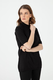 Women's Lycra Short-Sleeved Turtleneck Blouse with Pattern