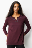 Women's Crew Neck Blouse with Floral Embroidery Pattern