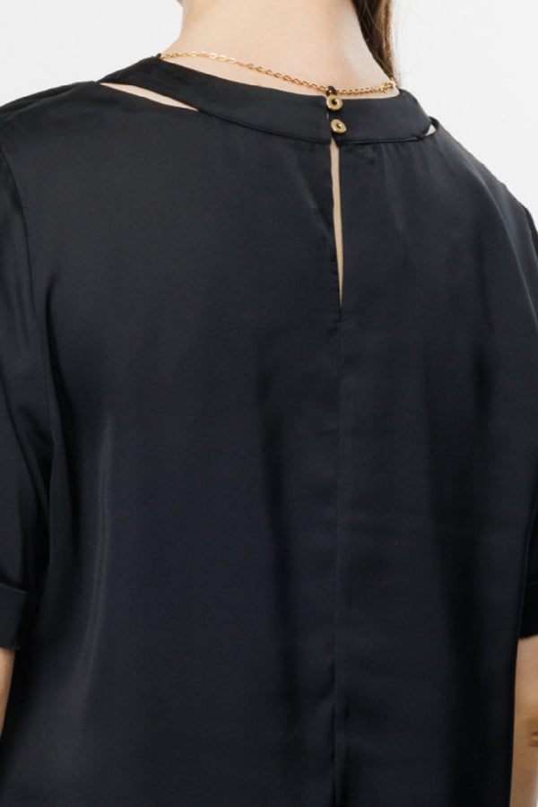 Ekol Oversize V Yaka Kadın Bluz - Minimalist Saten Günlük Bluz
