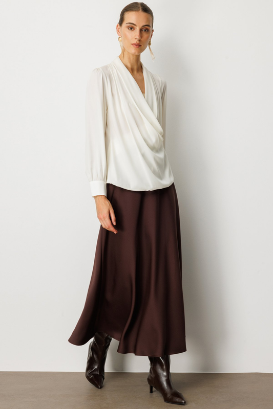 Kruvaze Yaka Önü Pileli Bluz Ekol