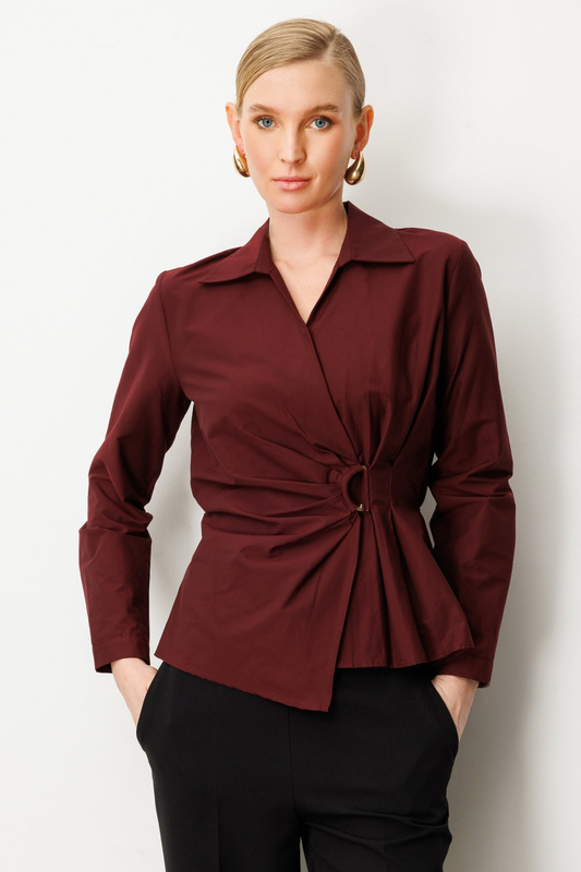 Kruvaze Yaka Önü Tokalı Bluz Ekol