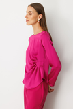 Ekol Front Gathered Crew Neck Blouse
