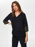 Openwork Detail V-Neck 3/4 Sleeve Blouse by Faik Sönmez