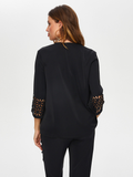 Openwork Detail V-Neck 3/4 Sleeve Blouse by Faik Sönmez