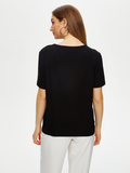 Short-sleeved knitted blouse with metal ring detail on the collar by Faik Sönmez