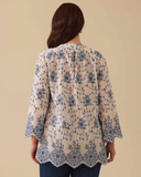 büyük beden püskül bağlamalı desenli bluz Gala-Xi