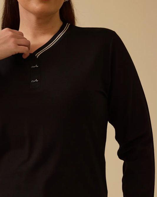 Plus size V-neck long-sleeved blouse with stripe detail Gala-Xi