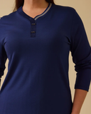 büyük beden v yajakı uzun kollu şerit detaylı bluz Gala-Xi