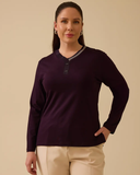 büyük beden v yajakı uzun kollu şerit detaylı bluz Gala-Xi