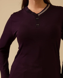 büyük beden v yajakı uzun kollu şerit detaylı bluz Gala-Xi