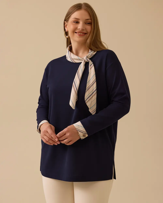 Plus Size Scarf Collar Blouse Gala-Xi