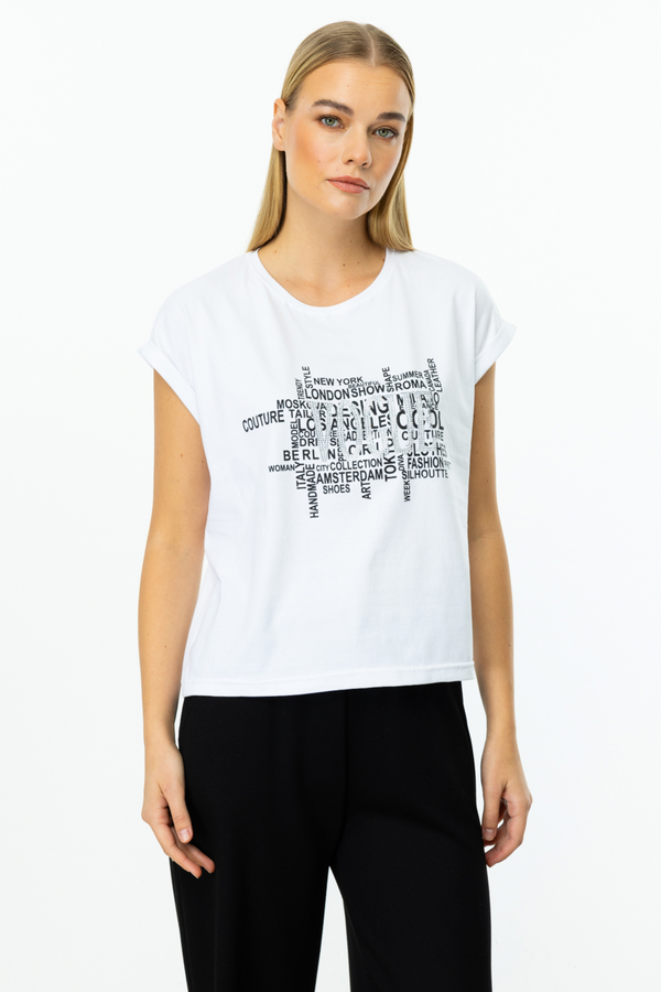 On Oversize Minimalist Crop Bluz - Kısa Kol Kadın Günlük Bluz