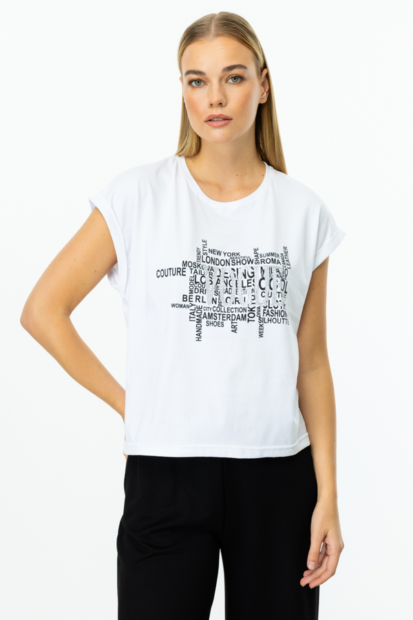 On Oversize Minimalist Crop Bluz - Kısa Kol Kadın Günlük Bluz