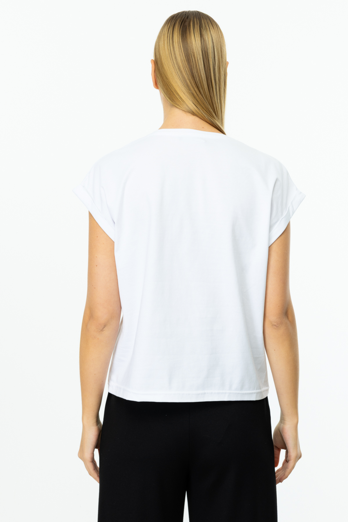 On Oversize Minimalist Crop Bluz - Kısa Kol Kadın Günlük Bluz