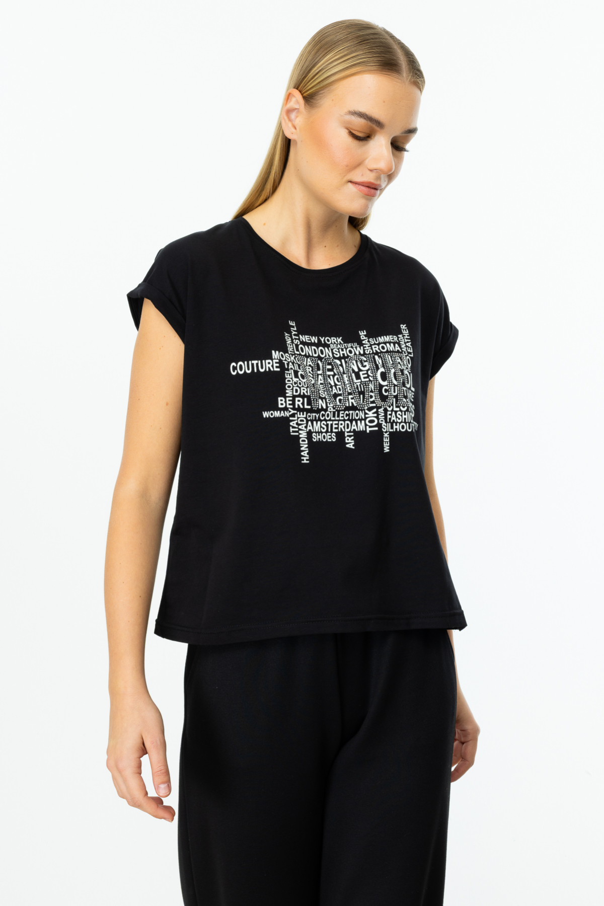 On Oversize Minimalist Crop Bluz - Kısa Kol Kadın Günlük Bluz