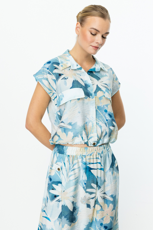 On Desenli Süs Cepli Crop Gömlek