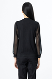 Ten Women's V-Neck Long-Sleeved Minimalist Blouse with Chiffon Details