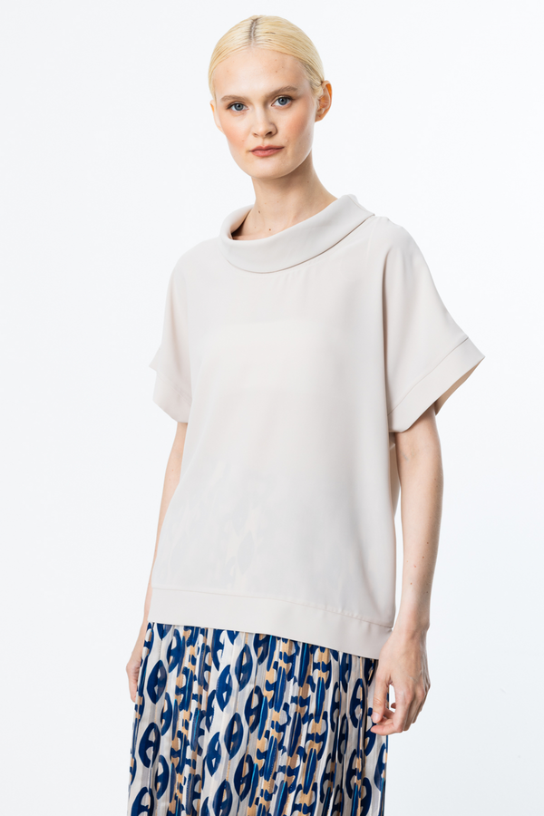 On Minimalist Oversize Kapak Yaka Kısa Kol Kadın Bluz - Günlük Stil