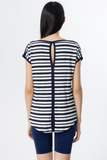 On Minimalist Oversize Striped Women's Blouse - Short Sleeve Round Neck
