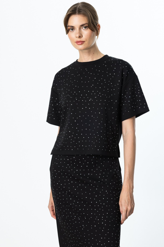 Ten Stone Print Short-Sleeved Blouse