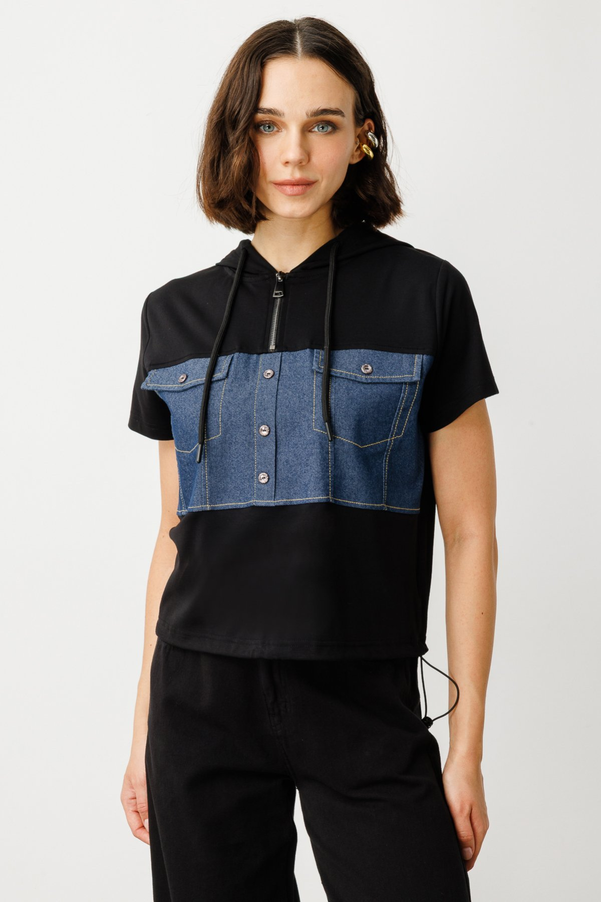 On Denim Detaylı Kapüşonlu Ana görsel