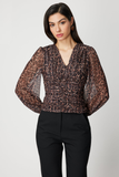 V-Neck Patterned Chiffon Blouse