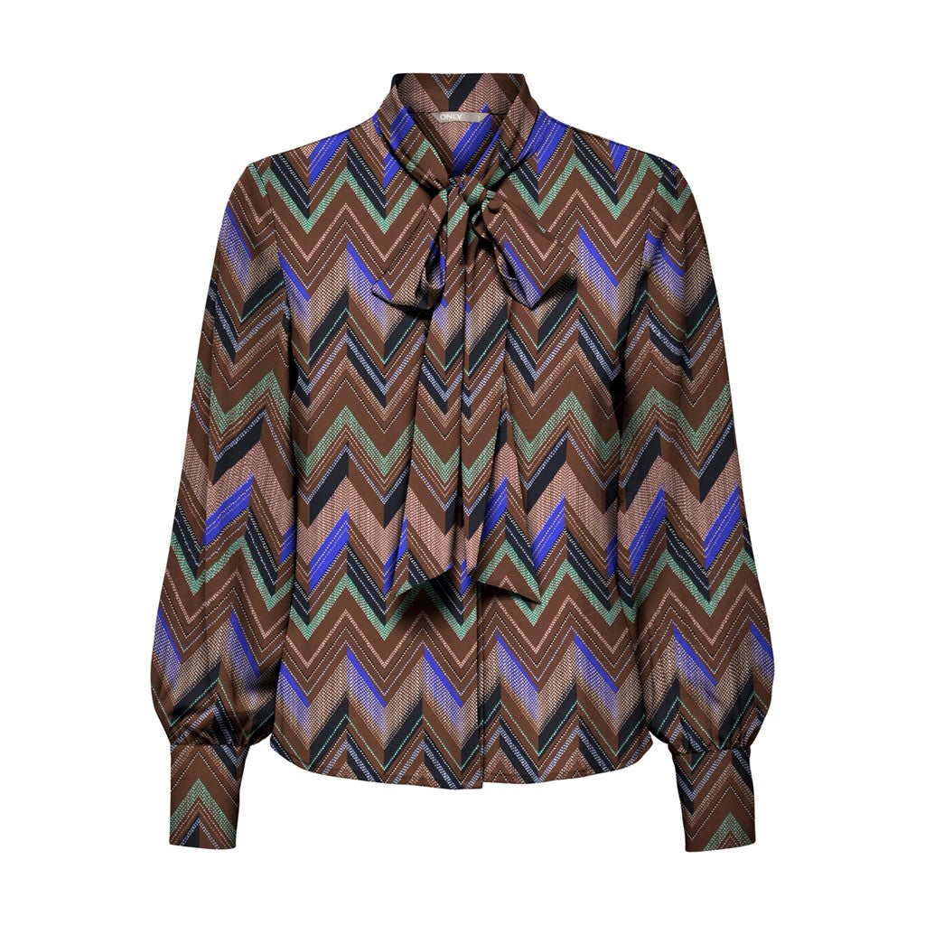 Only Geometrik Desenli Uzun Kol Minimalist Bluz - Vintage Tarz Ana görsel