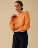 Seçil Minimalist Embroidered Blouse - Long Sleeve Round Neck