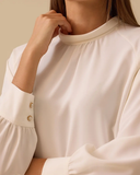 Selected high-neck blouse with pleat detail