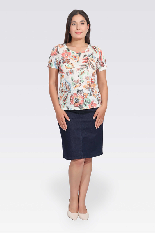 Tolga Saraçoğlu Minimalist Floral Short-Sleeve Women's Blouse - Casual