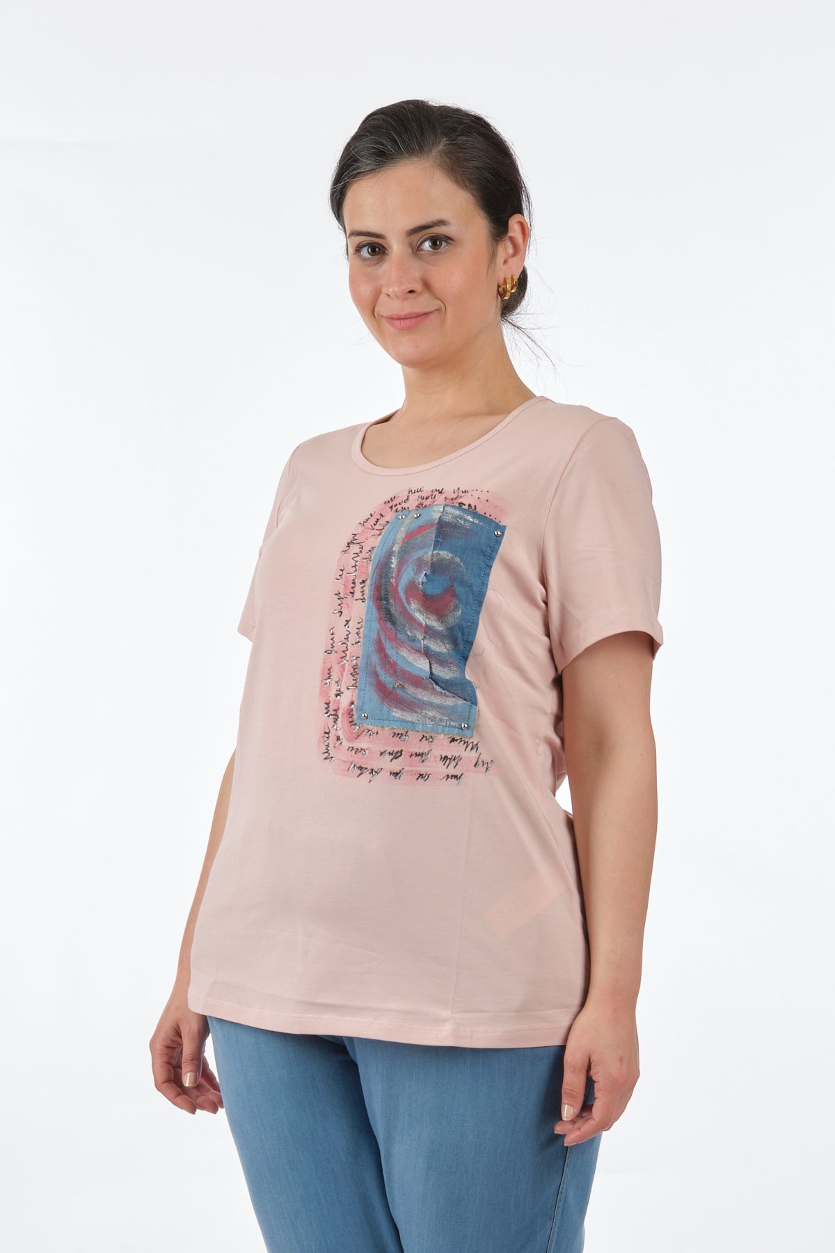 Vedi-bb Oversize Kısa Kol Minimalist Kadın Bluz - Günlük Secondary image